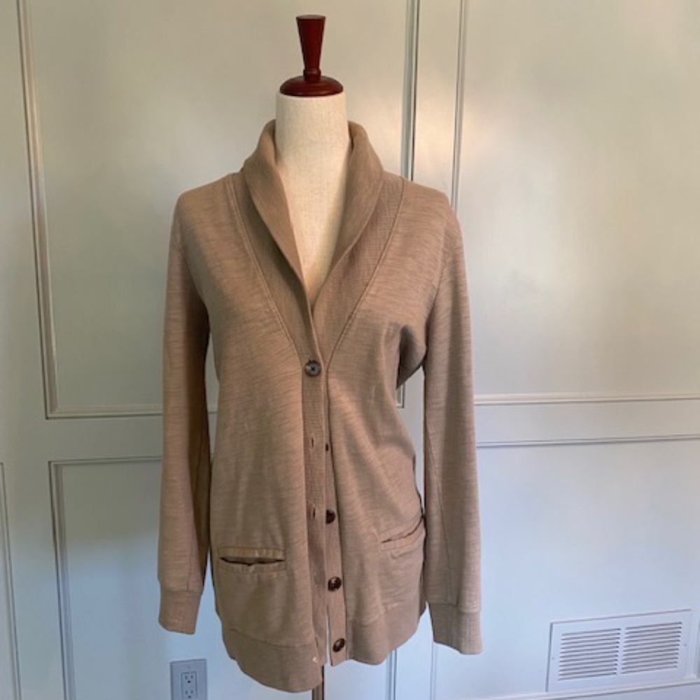 J. Crew French Terry Cardigan in Heathered Camel